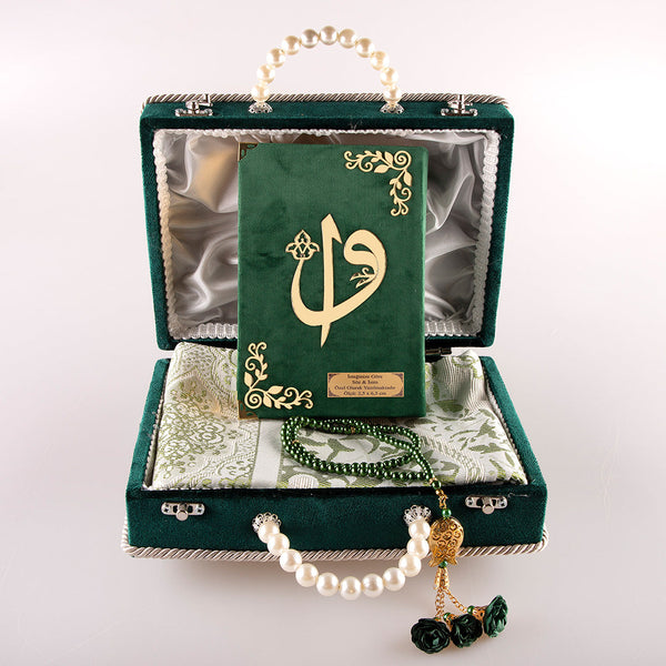 Dowry Set (Quran + Prayer Rug + Rosary) Dark Green