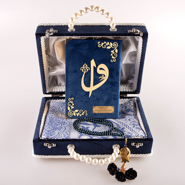 Dowry Set (Quran + Prayer Rug + Prayer Beads) Navy Blue