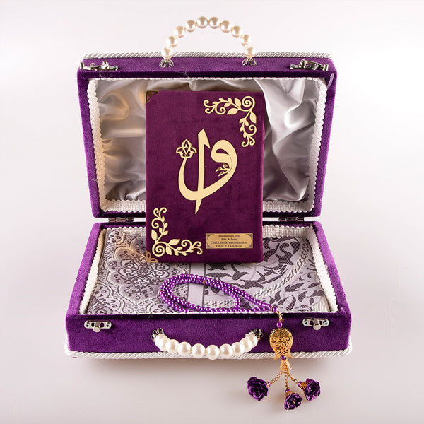 Dowry Set (Quran + Prayer Rug + Rosary) Purple