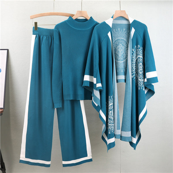 New Fashion Slim Long Sleeve Jacket + Shawl + Pants