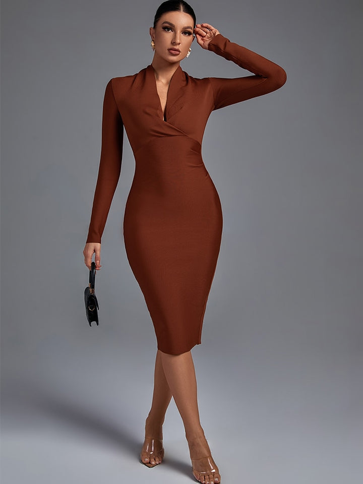 Women's long-sleeved dress with pleats - OZAXU