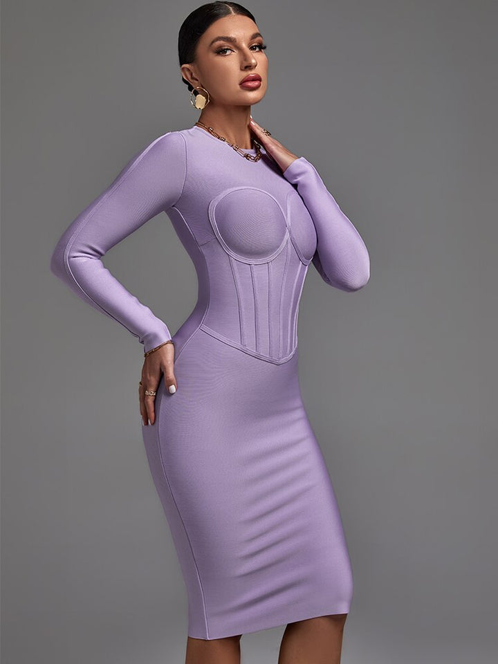 Long sleeve bandage dress women's new elegant purple dress - OZAXU