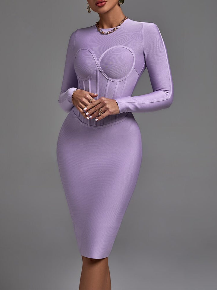 Long sleeve bandage dress women's new elegant purple dress - OZAXU