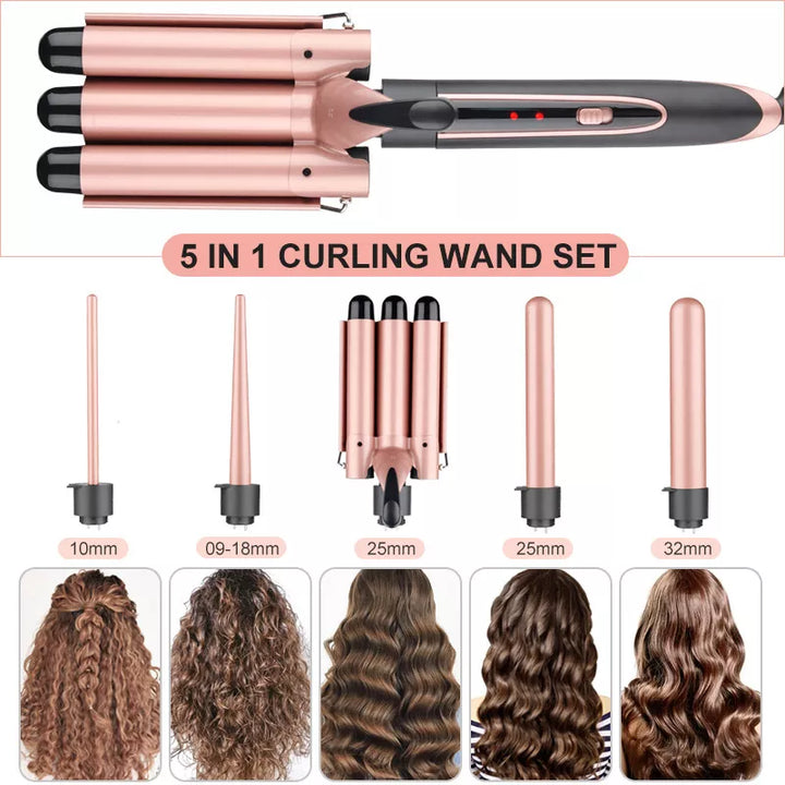 Professional Ceramic Hair Curler 5 in 1 Pear Flower Cone Curling Wand - OZAXU