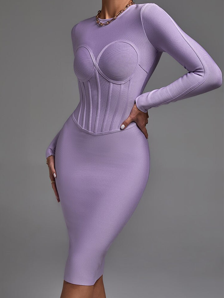 Long sleeve bandage dress women's new elegant purple dress - OZAXU