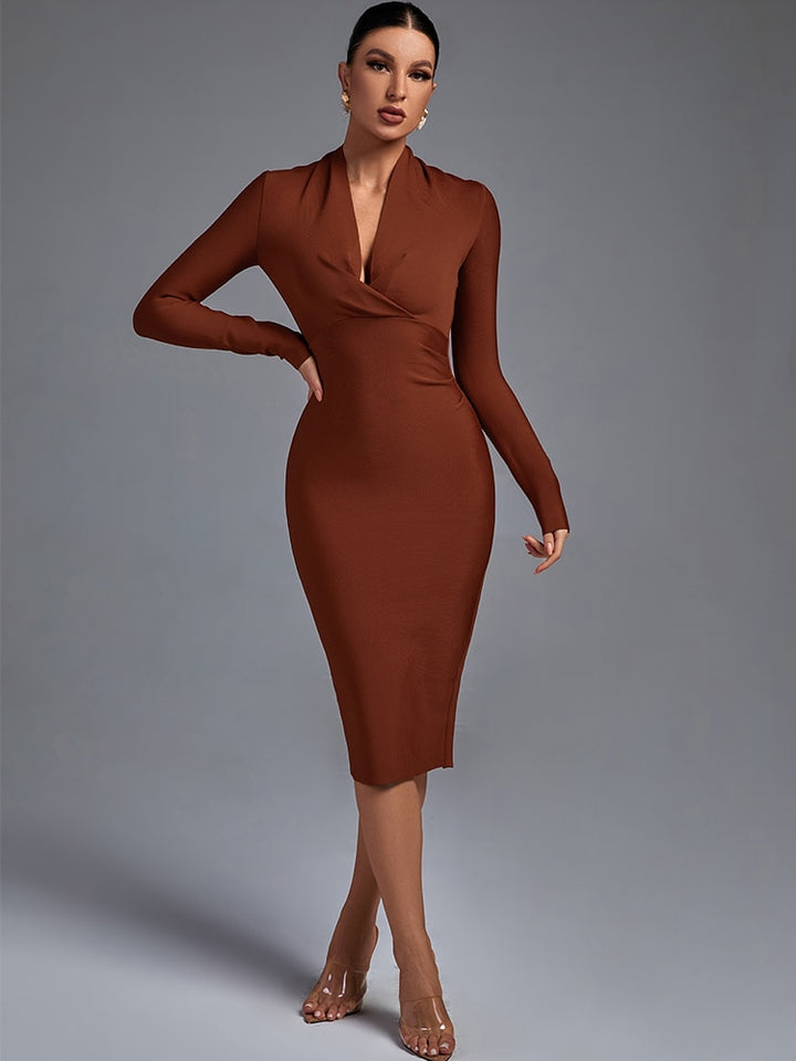 Women's long-sleeved dress with pleats - OZAXU