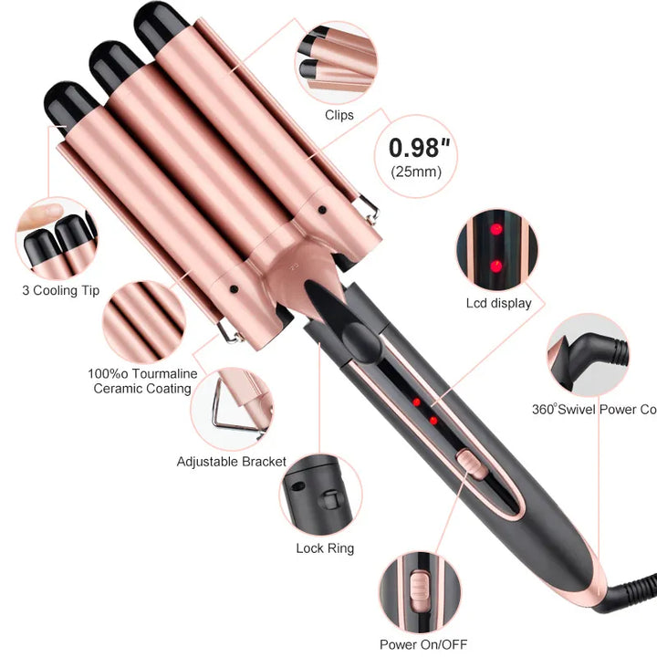 Professional Ceramic Hair Curler 5 in 1 Pear Flower Cone Curling Wand - OZAXU