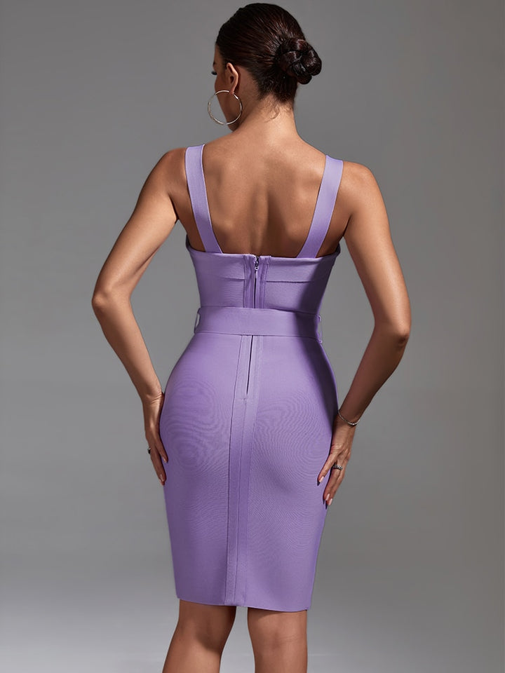 Women's Purple Bandage Dress Bodycon Party Dress Elegant with Belt Waist - OZAXU