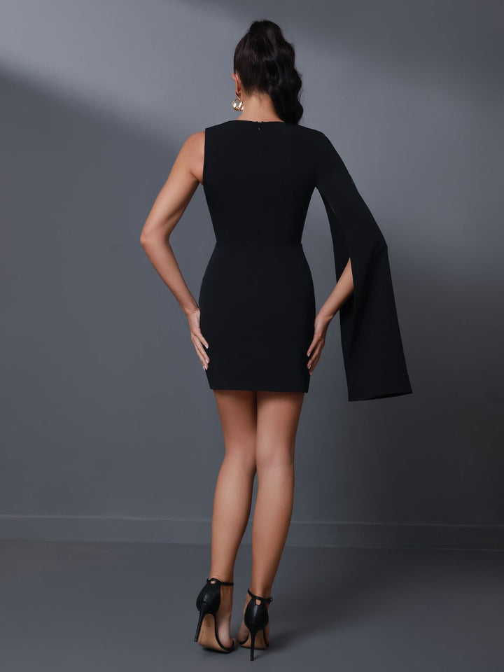 Luxury Chain Applique Party Dress Women Elegant Sexy Black Cut Out Bodycon Dress - OZAXU