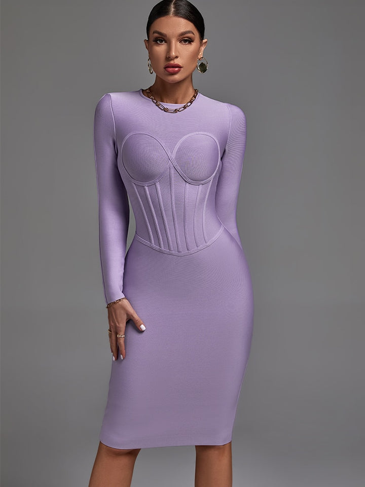 Long sleeve bandage dress women's new elegant purple dress - OZAXU