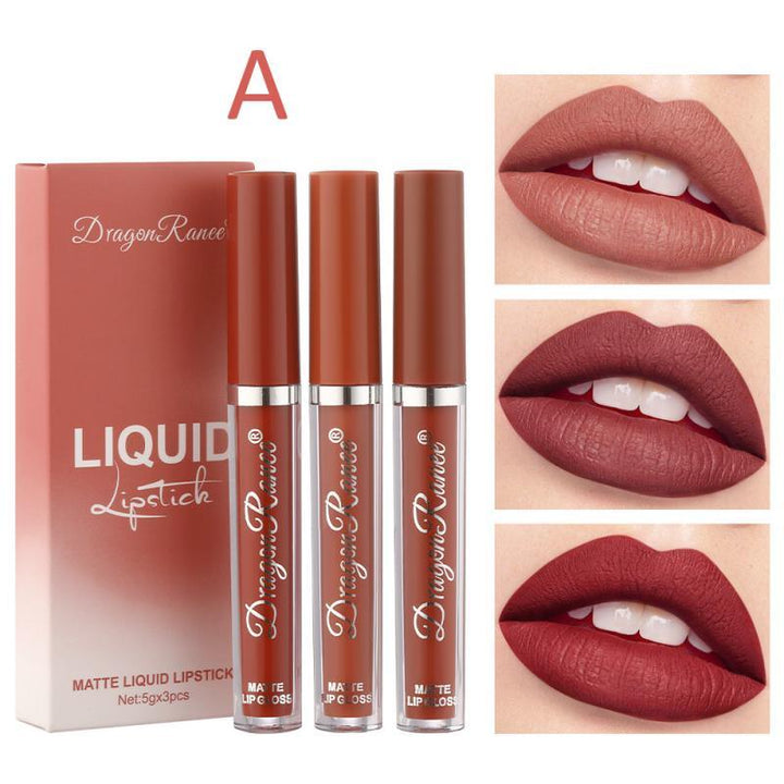 UZ 3-Piece Velvet Matte Waterproof Lip Gloss 01 - OZAXU