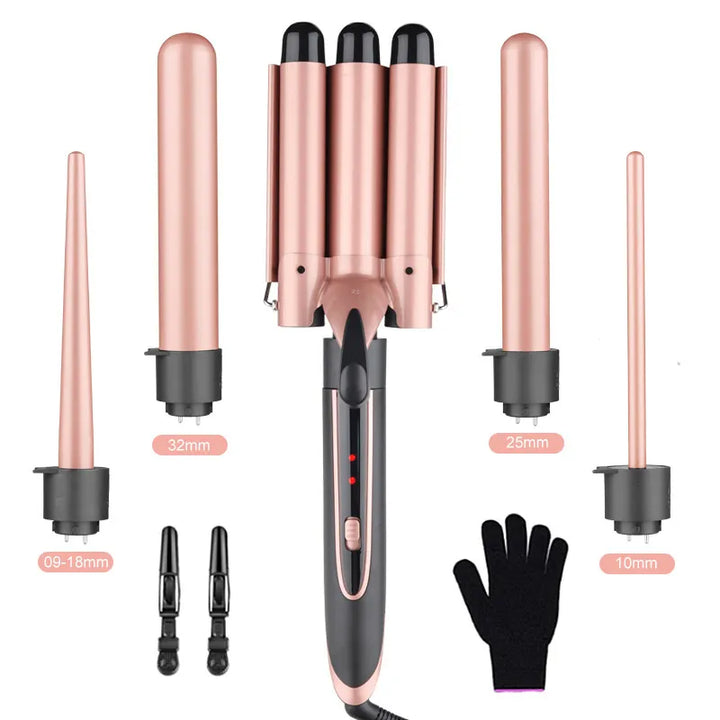 Professional Ceramic Hair Curler 5 in 1 Pear Flower Cone Curling Wand - OZAXU